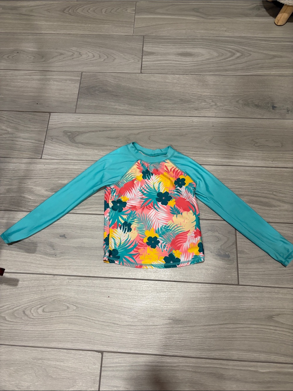 Kids Long Sleeve Rash Guard - Teal Floral